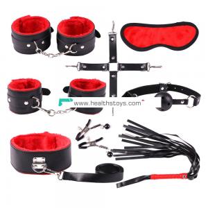 Bondage Restraint  PU Leather 8 Pieces/Set Handcuffs Nipple Clamp Whip Collar Erotic Adult Games Items for Couples