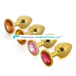 Large size stainless steel jewelry crystal golden anal plug sex toy for couple GS0306