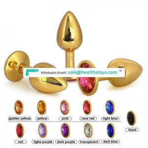 Large size stainless steel jewelry crystal golden anal plug sex toy for couple GS0306