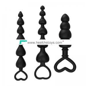 Sex toy shop heart shape anal beads black silicone anal plug