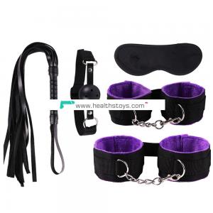 Sex toys Nylon Plush 5 Pieces Set Handcuffs Ankle cuffs Whip Eye Mask Mouth Gag Bondage Restraint Kit  for Men and Women