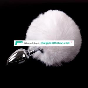 Factory Wholesale Lovely Rabbit Tail furry butt plug Stainless Steel Metal anal Plug sex toys for woman adult game