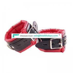 High Quality cotton inside soft black with red japanese bdsm handcuffs