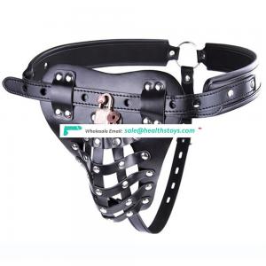 Leather Chastity Belt Cock Cage Scrotum Stretcher Penis Ring Cage Cock Sex Toys Bondage Leather For Men