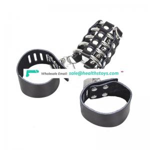 Leather male chastity cage cock ring sex toys for men 5 metal penis rings ball stretcher sex penis sleeve cock ring anel peniano