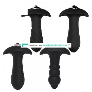 Medical Silicone Sexy Tools with 7 Speeds Vibrating Bullet Black Anal Butt Plug