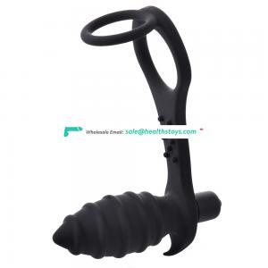 Medical soft Silicone Cock Ring And Anal Plug Thread Comb Sex Toy For Dual prostate and dildo vibrator Stimulation