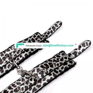 PU Leather plush silver leopard adult sex games furry handcuffs