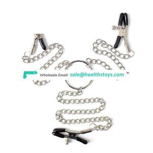 SM Massage Toys Three Heads Nipple Clamps Pussy Clips with Chain