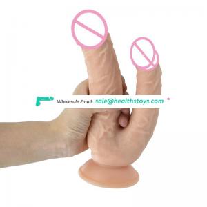ultra realistic double penetration suction cup dildo liifelike double head dildo with strong suction cup, adult sex toy for man